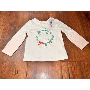 Cat & Jack Girls 18 Months Long Sleeve Christmas Holiday Shirt Nwt  Green Tanred